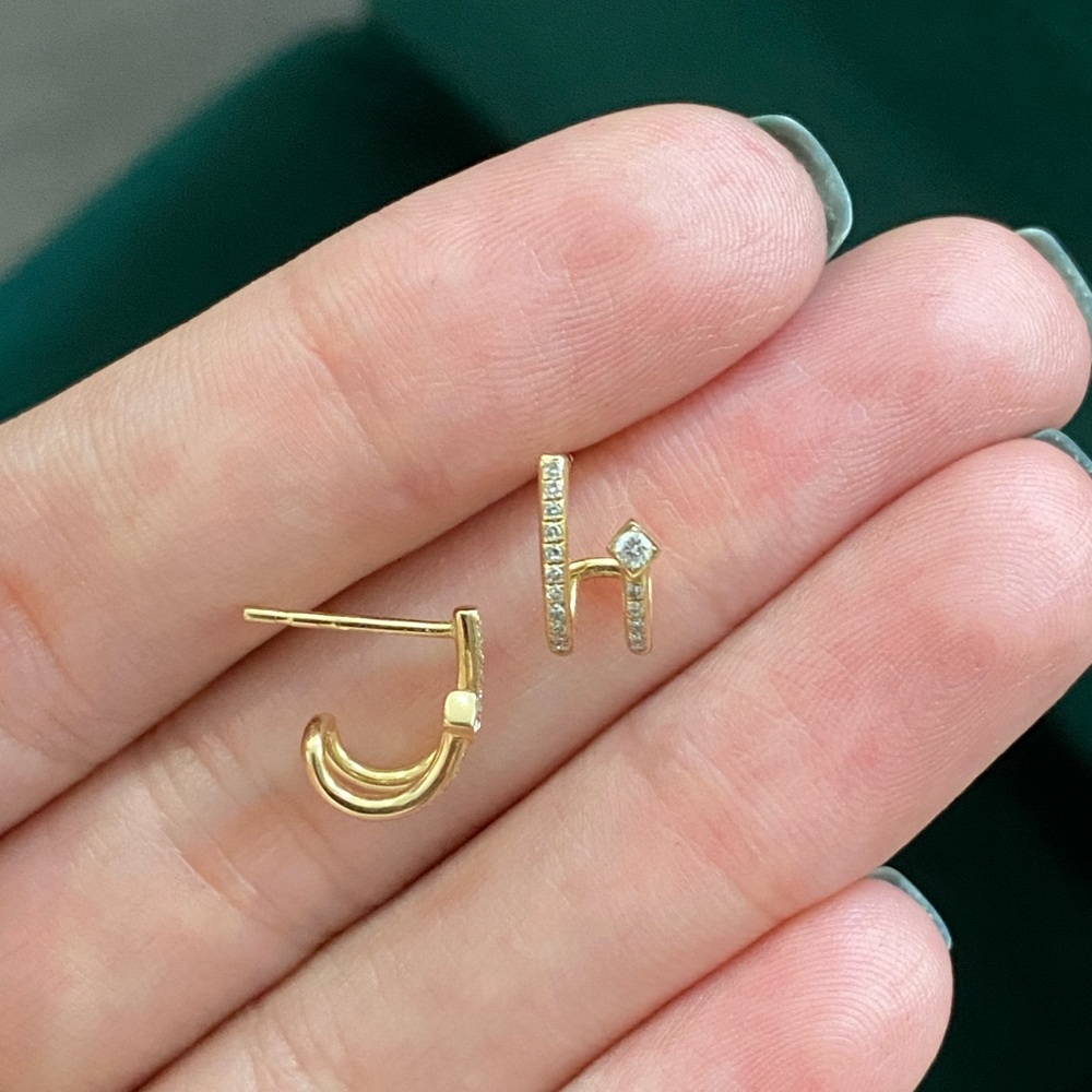 14k Double Diamond Huggies